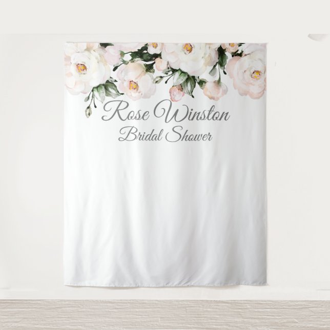 Hintergrund des eleganten Brautparty White Roses Wandteppich (Vorderseite)