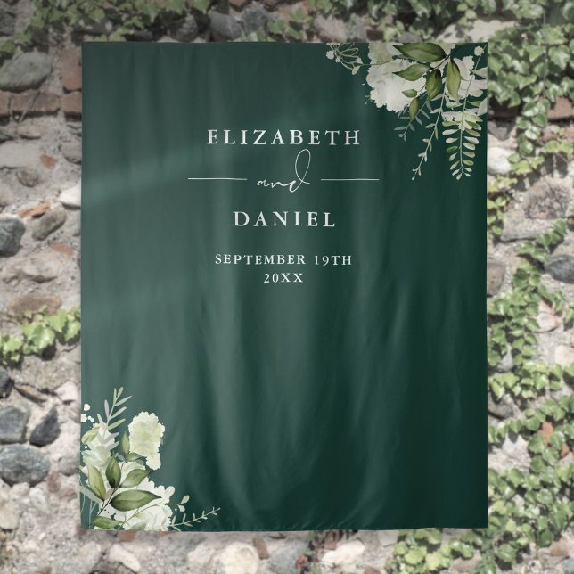 Hintergrund des Emerald Floral Wedding Foto Booth Wandteppich (Emerald Floral Wedding Photo Booth Backdrop)