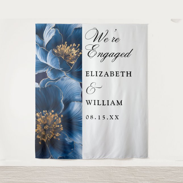 Hintergrund des Fotos der Navy Blue Floral Engagem Wandteppich (Vorderseite)