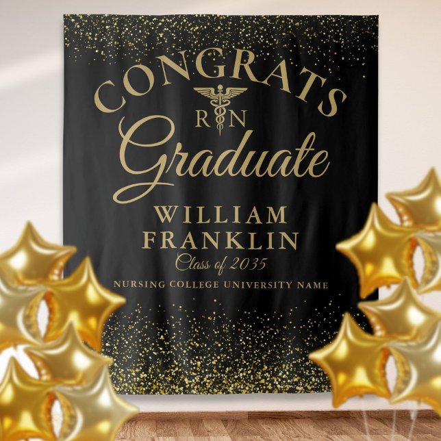 Hintergrund des Fotos für den  "Black Gold RN Nurs Wandteppich (Black Gold RN Nursing Graduation Photo Backdrop)