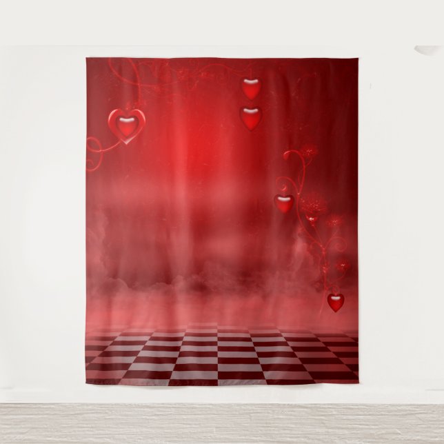 Hintergrund des Fotos "Red Heart Valentine Day" Wandteppich (Vorderseite)