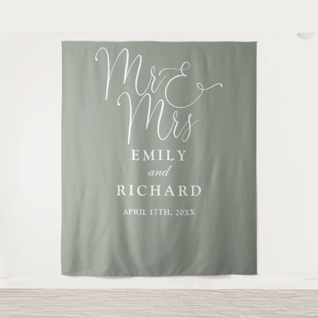 Hintergrund des Fotos Sage Green Wedding Wandteppich (Vorderseite)