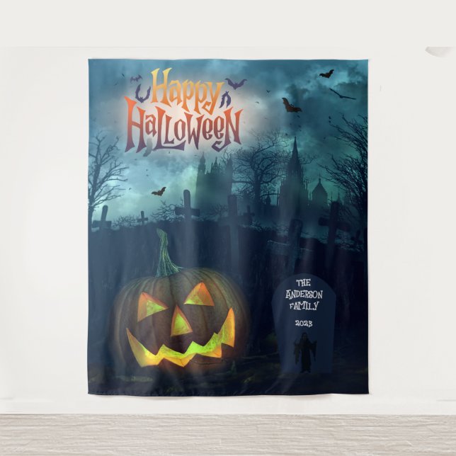 Hintergrund des Halloween-Party von Familie oder U Wandteppich (Vorderseite)