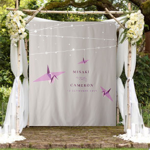 Hintergrund des Hanging Origami Paper Crane Weddin Wandteppich