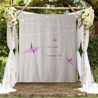 Hintergrund des Hanging Origami Paper Crane Weddin Wandteppich