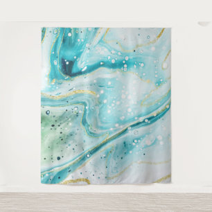 Hintergrund des Inky Splash Aquamarin Marble Gold Wandteppich