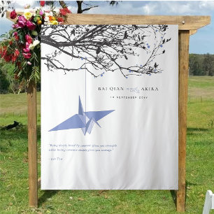 Hintergrund des Lila Papierkran für Hochzeiten des Wandteppich