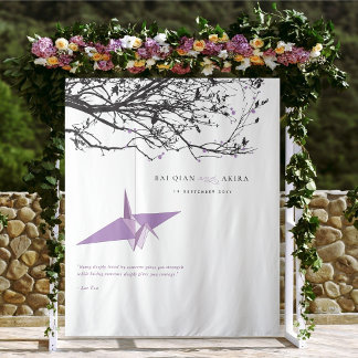 Hintergrund des Lilac Paper Crane Wedding Foto Wandteppich
