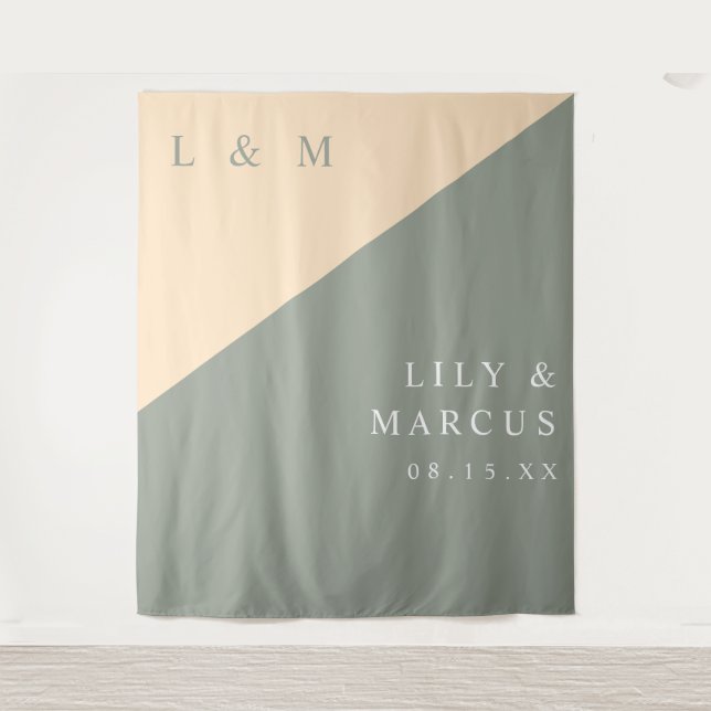 Hintergrund des Minimalistischen Sage Green Cream  Wandteppich (Vorderseite)