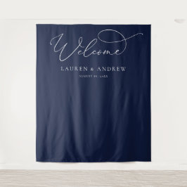 Hintergrund des Navy Blue Minimalistisch Wedding F Wandteppich