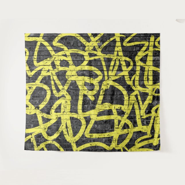 Hintergrund des Party "Black Yellow Brick Graffiti Wandteppich (Vorderseite (Horizontal))