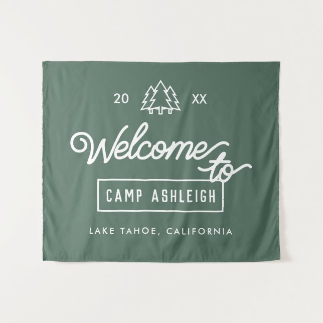 Hintergrund des personalisierten Camp-Junggeselinn Wandteppich (Vorderseite (Horizontal))