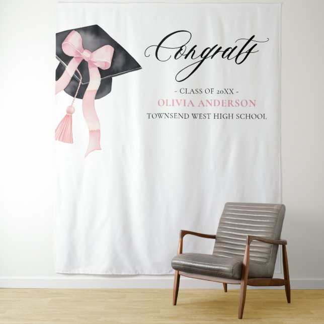 Hintergrund des rosa Bow Abschluss Gratulation Fot Wandteppich (Beispiel)