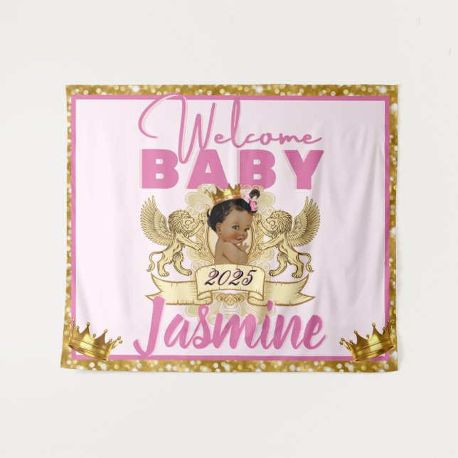 Hintergrund des Royal African Princess Pink|Gold G Wandteppich (Vorderseite (Horizontal))