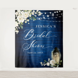 Hintergrund des Royal Blue Wood White Roses Brautp Wandteppich