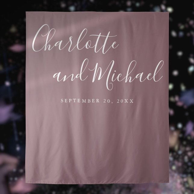 Hintergrund des Skript Mauve Wedding Foto Booth Wandteppich (Script Mauve Wedding Photo Booth Backdrop)