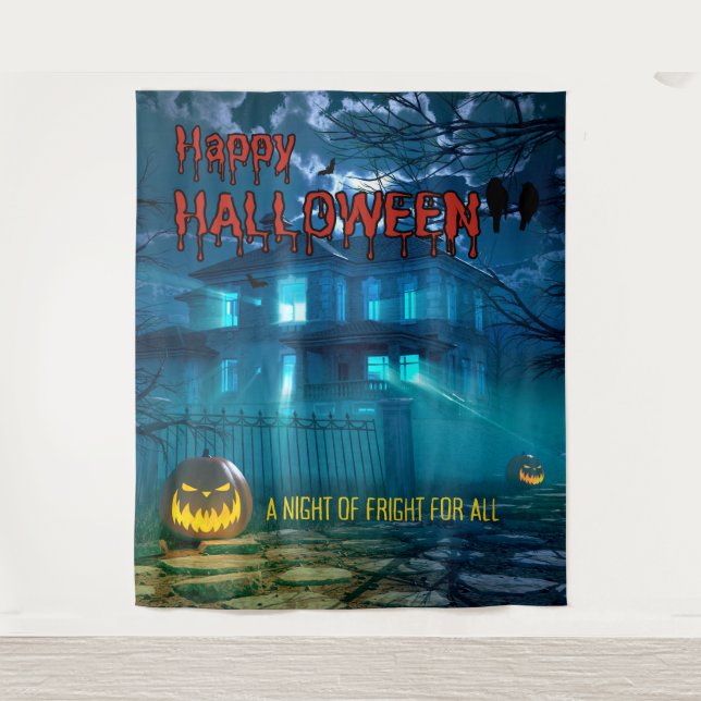 Hintergrund des Spuk Halloween-Party im Creepy Hou Wandteppich (Vorderseite)