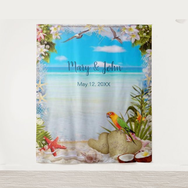 Hintergrund des tropischen Beach Floral Wedding Fo Wandteppich (Vorderseite)
