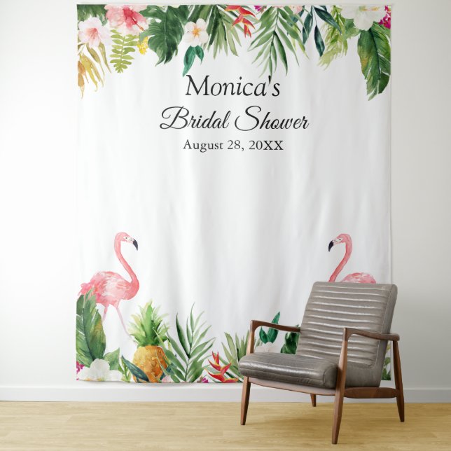 Hintergrund des tropischen Flamingo-Brautparty-Fot Wandteppich (Beispiel)
