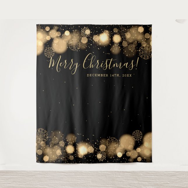 Hintergrund-frohe Weihnacht-Goldwinter-Märchenland Wandteppich (Vorderseite)