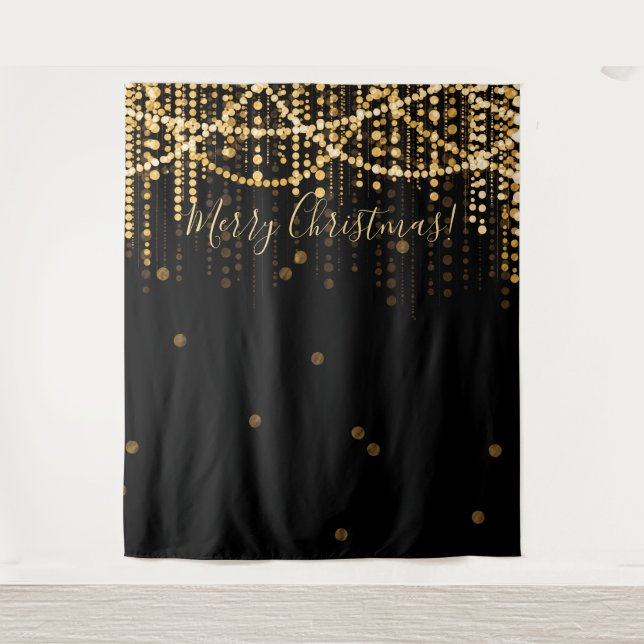 Hintergrund Frohe Weihnachten Party Gold String Li Wandteppich (Vorderseite)