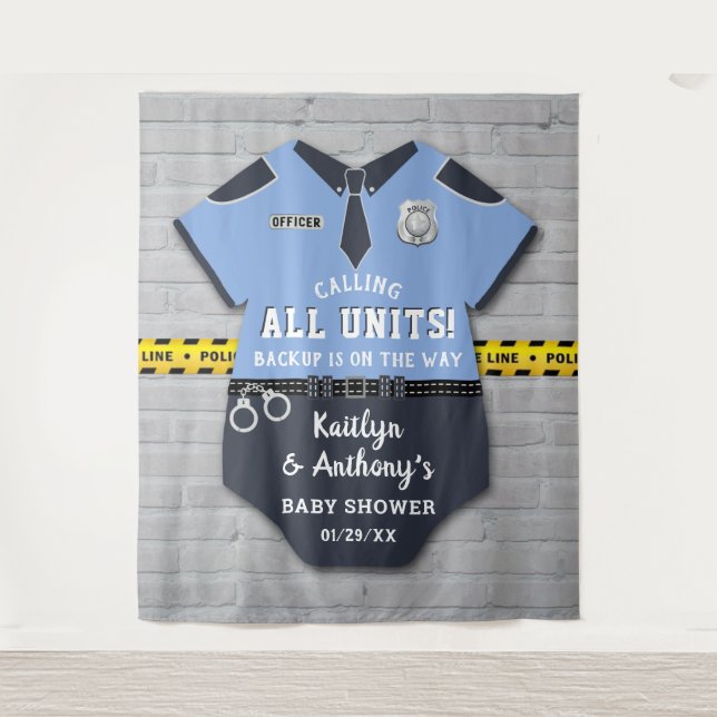 Hintergrund für das Baby-Shower-Foto von Polizeibe Wandteppich (Vorderseite)