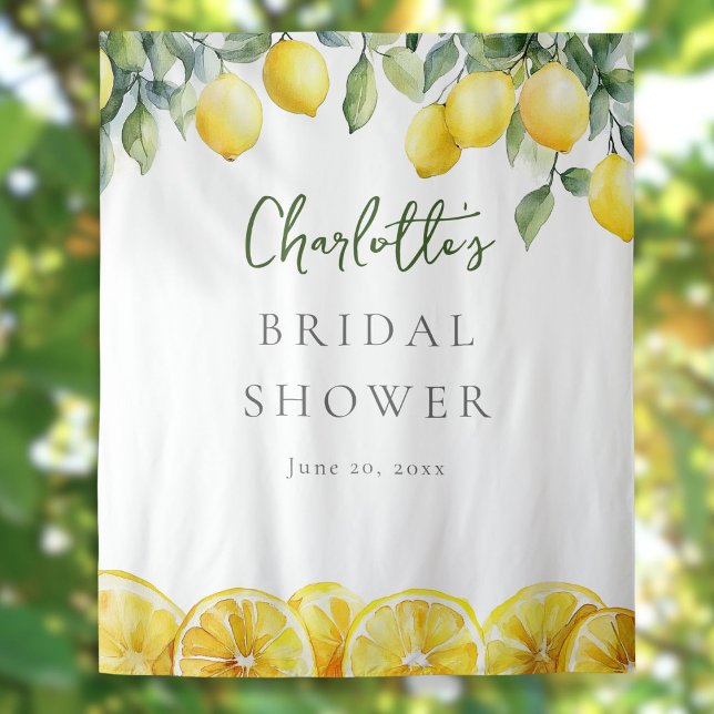 Hintergrund für das Brautparty von Aquarellfarben- Wandteppich (Watercolor Lemons Bridal Shower Photo Backdrop)