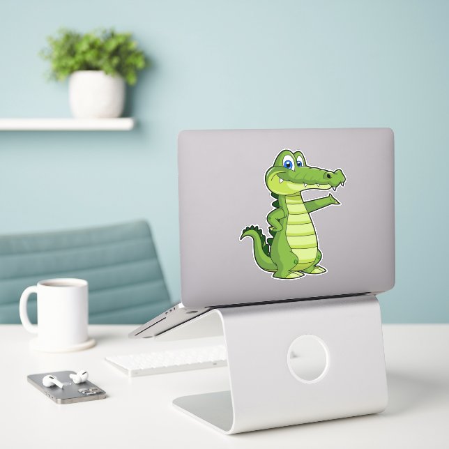 Hintergrund für den Cartoon-Alligator Aufkleber (Laptop auf Schreibtisch)