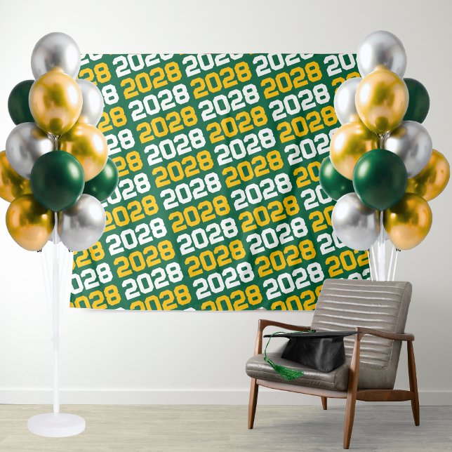 Hintergrund für den grünen und goldenen Abschluss Wandteppich (Green and Gold Repeating Class of Any Year Graduation Backdrop for Display Tables or Photo Booths)