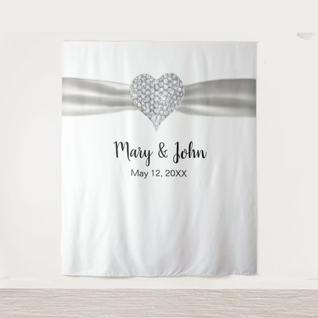 Hintergrund für die Hochzeit von Diamond Heart Whi Wandteppich (Vorderseite)
