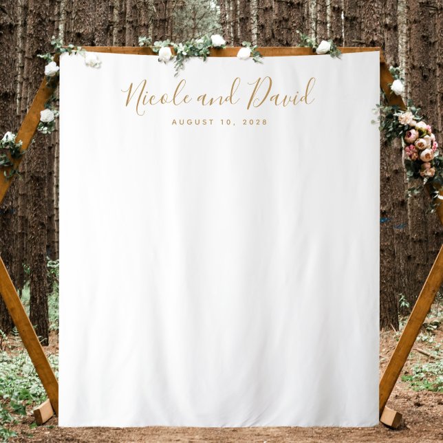Hintergrund für die Hochzeitsempfehlung mit Gold C Wandteppich (Gold Color Wedding Decor Bride and Groom Names Photo Backdrop)