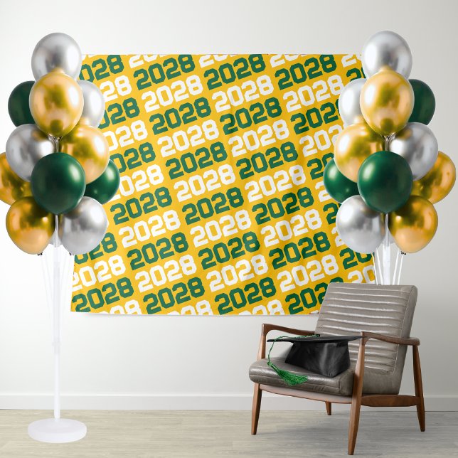 Hintergrund für Gold und grüne Abschlüsse Wandteppich ( Gold and Green Repeating Class of Any Year Graduation Backdrop for Display Tables or Photo Booth)