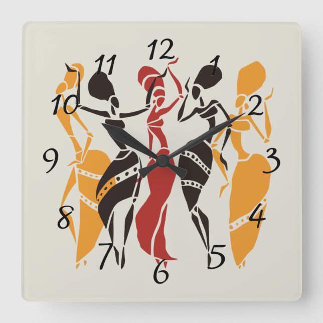 Hintergrund für illustrierte afrikanische Tänzer Quadratische Wanduhr (Vorderseite)