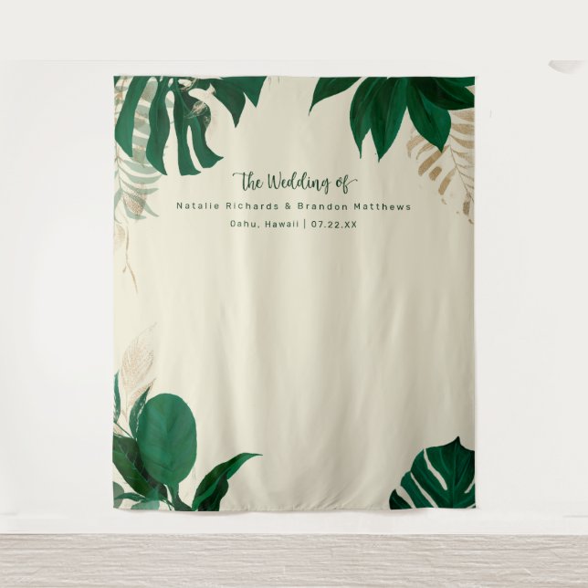 Hintergrund für tropische Foliage Hochzeitfotograf Wandteppich (Vorderseite)