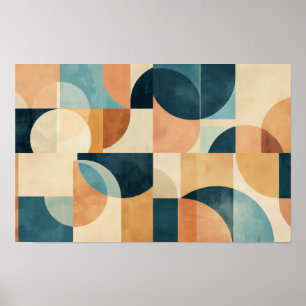 Hintergrund geometrischer Formen in Blues und Brau Poster