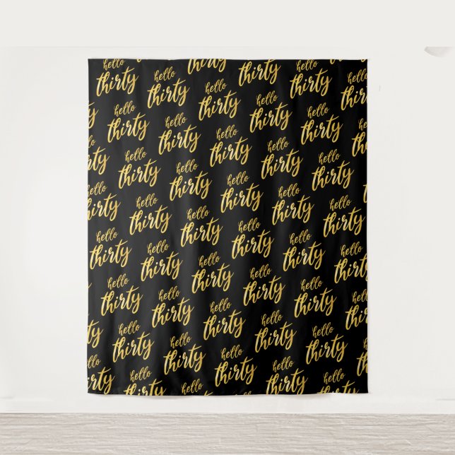 Hintergrund Gold Black "Hello Thirty" Geburtstag Wandteppich (Vorderseite)