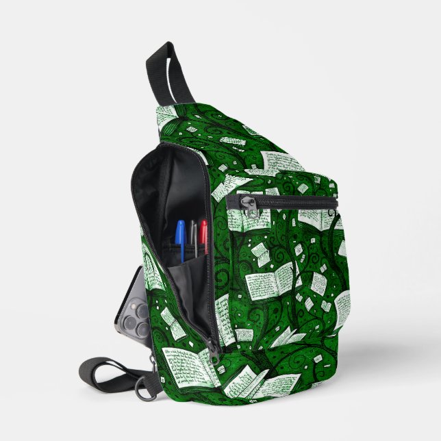 Hintergrund grüner Bücher Crossbody Bag (Offen)
