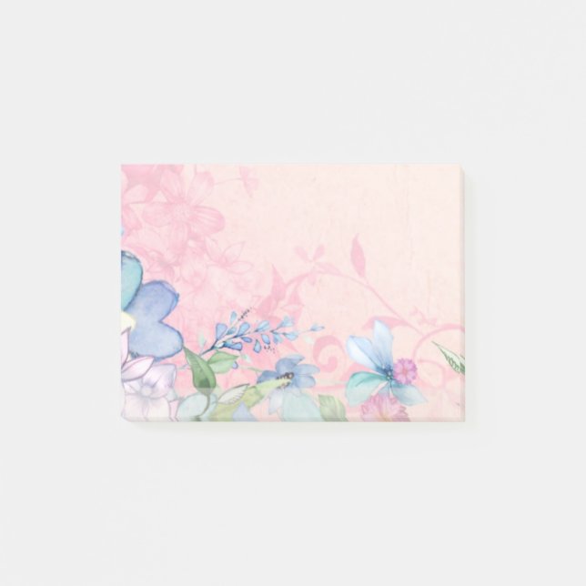 Hintergrund hübsch rosa und blaue Blüten Post-it Klebezettel (Vorderseite)