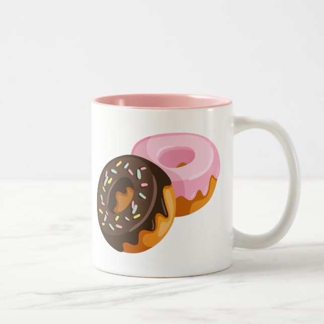 Hintergrund illustrierter Donuts Zweifarbige Tasse (Rechts)