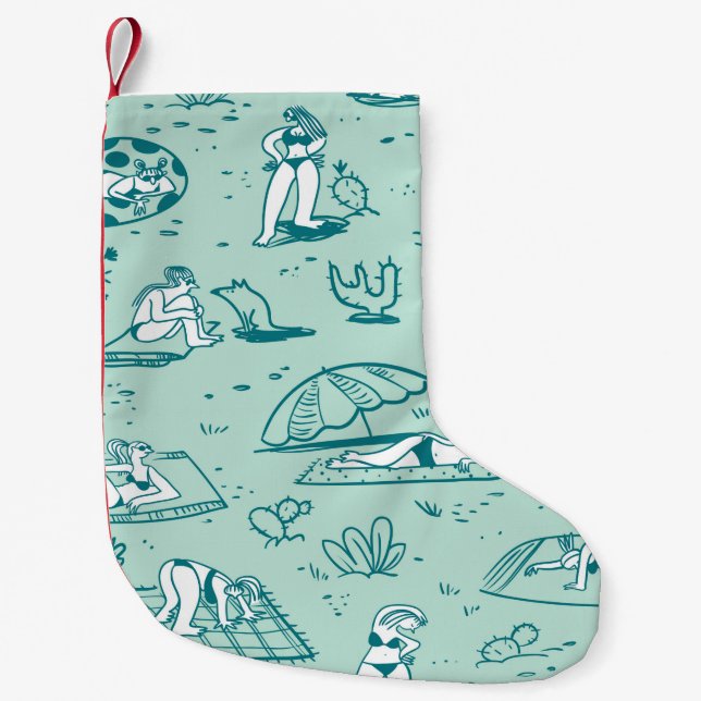 Hintergrund mit den sommerlichen Strandmädchen. Na Kleiner Weihnachtsstrumpf (Vorderseite)