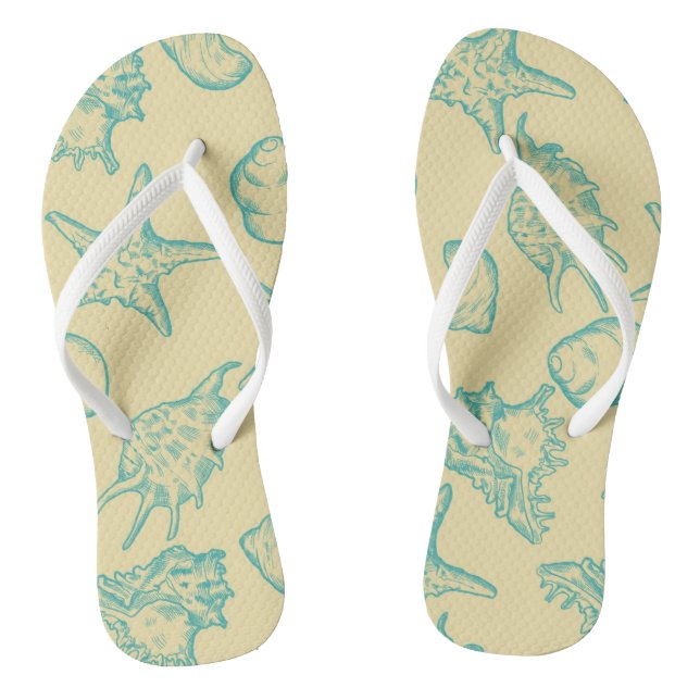 Hintergrund mit Muscheln. Hand gezeichnet Flip Flops (Fußbett)
