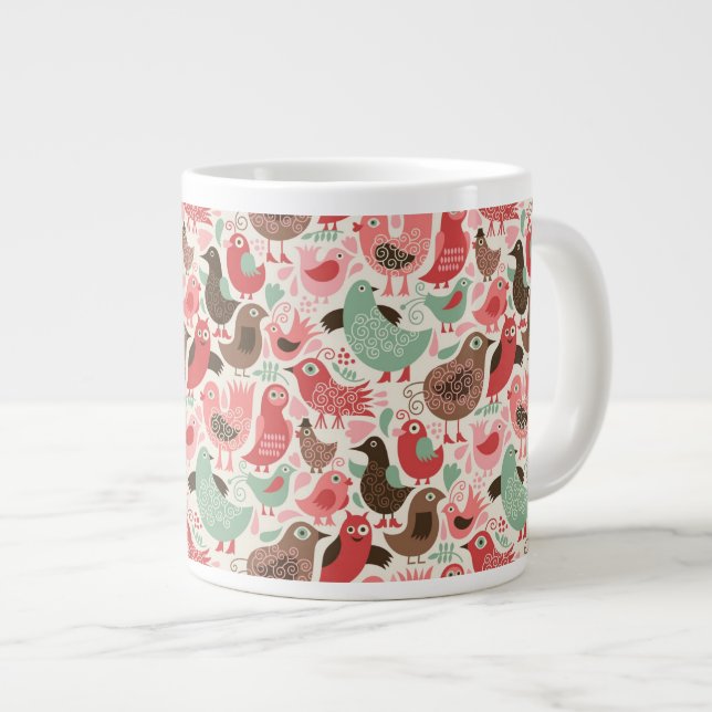 Hintergrund mit niedlichen Vögeln Jumbo-Tasse (Vorderseite Rechts)