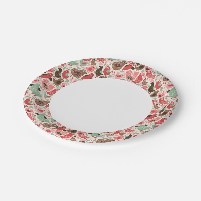 Hintergrund mit niedlichen Vögeln Pappteller (Schrägansicht)