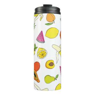Hintergrund mit saftigen Früchten. Nahtlose Frucht Thermosbecher