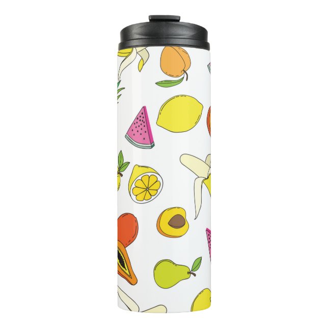 Hintergrund mit saftigen Früchten. Nahtlose Frucht Thermosbecher (Vorderseite)