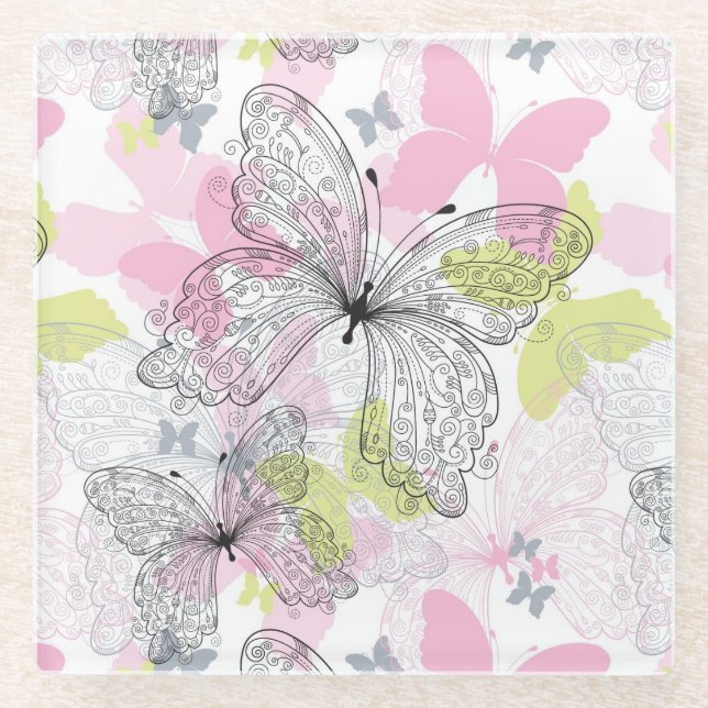 Hintergrund mit Schmetterling Glasuntersetzer (Vorderseite)