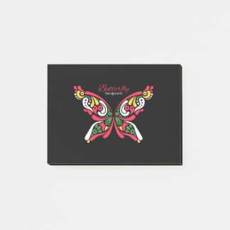 Hintergrund mit schönem Schmetterling. Tätowierung Post-it Klebezettel
