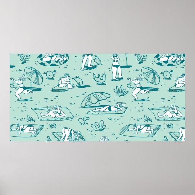 Hintergrund mit Sommer Strand Mädchen. Nahtloses P Poster (Vorne)