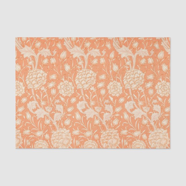 Hintergrund mit weichem Pfirsich mit weißer Blume Seidenpapier (Vorderseite)