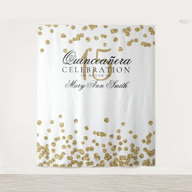 Hintergrund Quinceanera Party-GoldConfetti Wandteppich (Vorderseite)